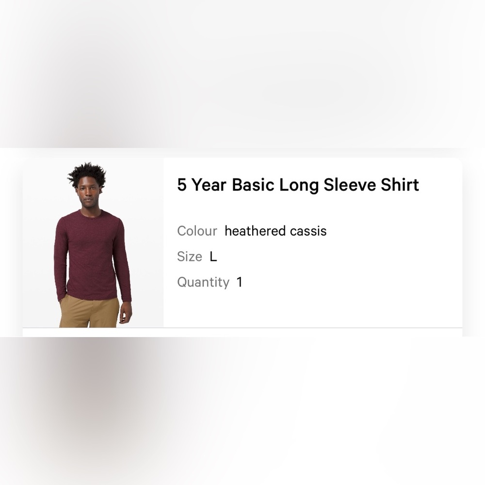 Men’s Lululemon 5 Year Basic Long Sleeve Heathered Cassis - Large - Picture 2 of 3
